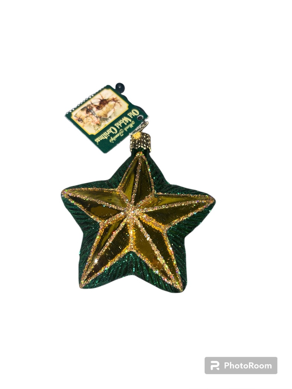 NWT Mark Roberts World Christmas Glass Star Ornament - Green & Gold Y2K